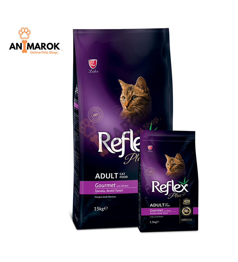 Reflex Plus Gourmet pour chats adultes  au poulet et aux céréales colorées
