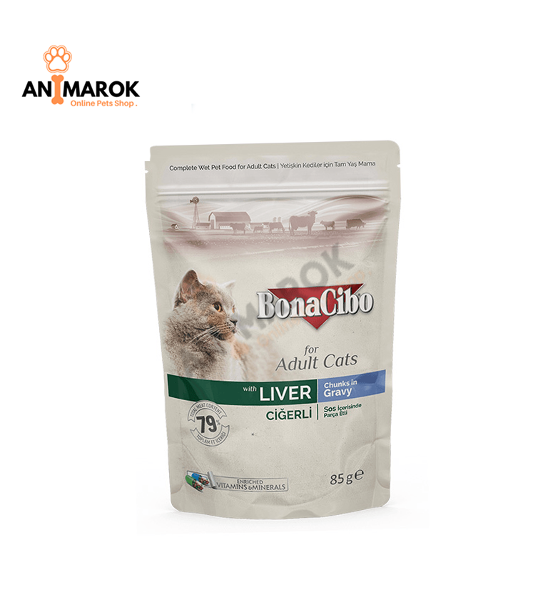 Bonacibo Morceaux en Gelée pour Chats Adultes au Foie – Aliment Humide Complet