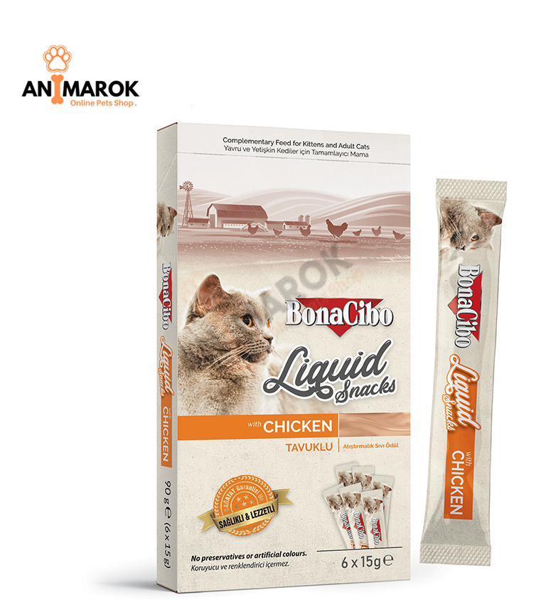 Bonacibo Snack Liquide au Poulet pour Chats et Chatons – Friandise Crémeuse et Gourmande