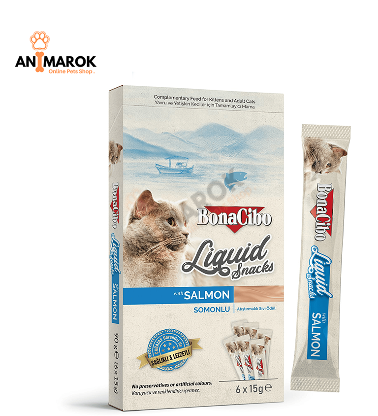 Bonacibo Snack Liquide au Saumon pour Chats et Chatons – Friandise Crémeuse Premium